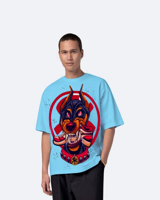 Doberman Blue Urban Oversized T-Shirt for Men