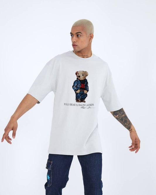 Denim Style teddy Unisex Exclusive Oversized Tee - White(*)