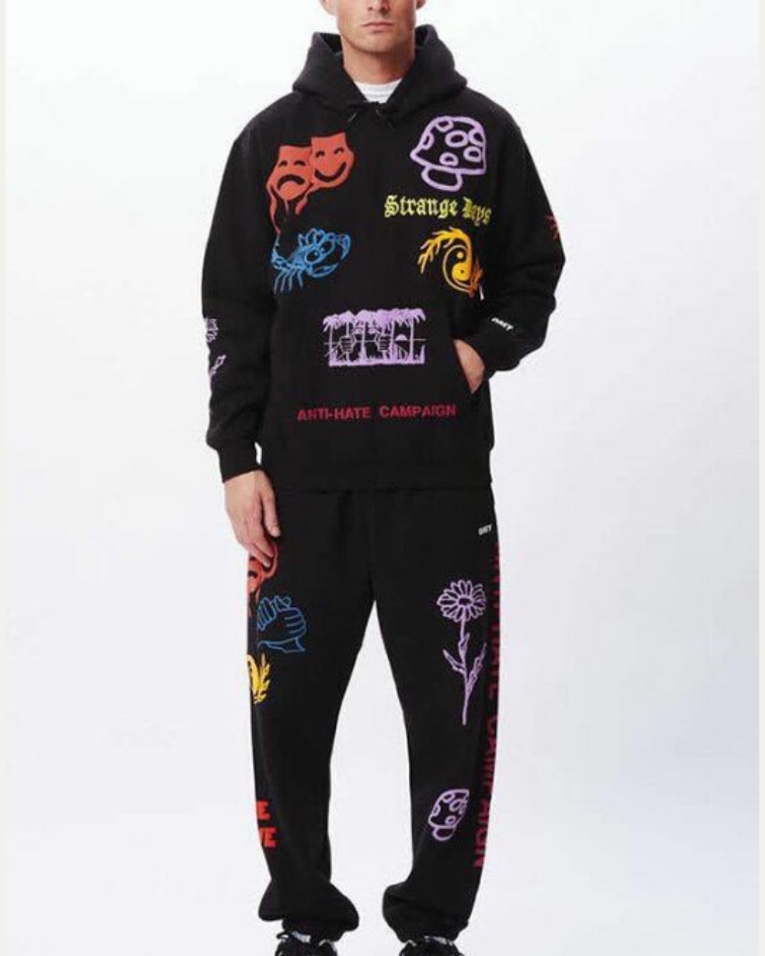 MEN'S DOUBLE FACE OVERSIZED CO-ORD SET - BLACK AND BLACK