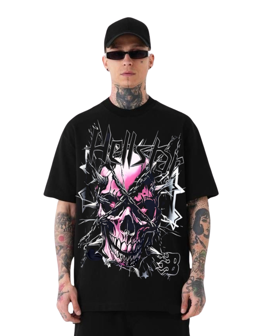HELLSTAR PINK SKULL" UNISEX EXCLUSIVE OVERSIZED TEE - BLACK(*)