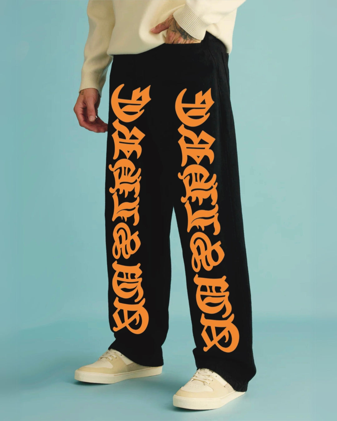 MEN'S LETTERMAN ACCENT BLACK COTTON PANTS(*)