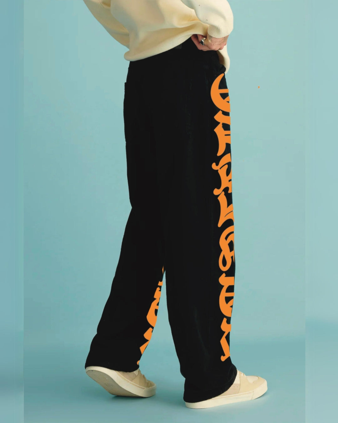 MEN'S LETTERMAN ACCENT BLACK COTTON PANTS(*)