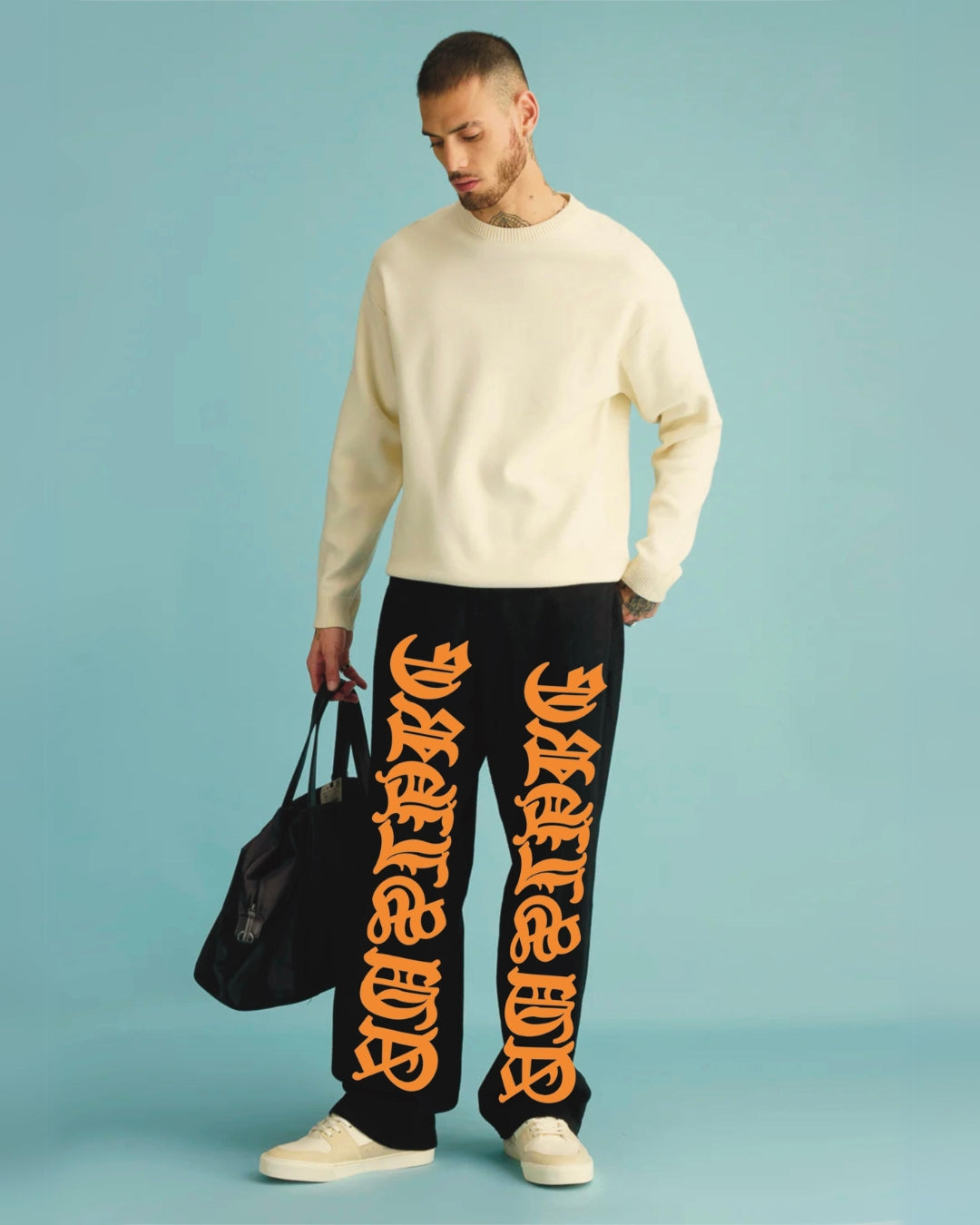 MEN'S LETTERMAN ACCENT BLACK COTTON PANTS(*)