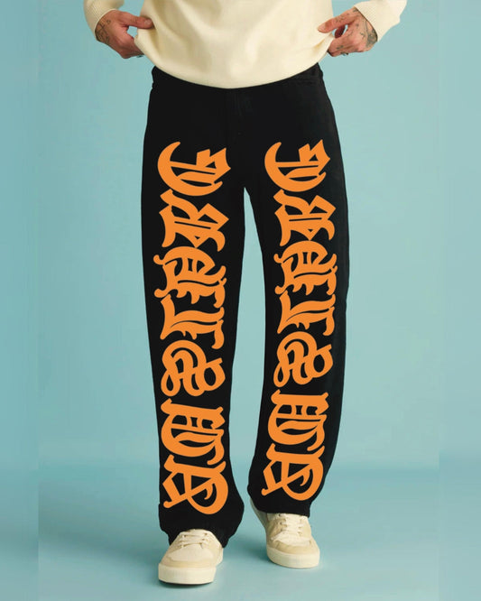 Men's Letterman Accent Black Cotton Pants(*)