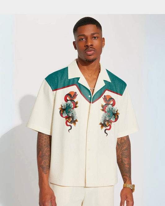 Venom Flower Half Sleeve White Oversized Knitted Shirt(*)