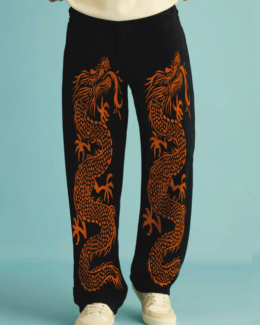 Men's Black Cotton Pant - Devil Dragon(*)