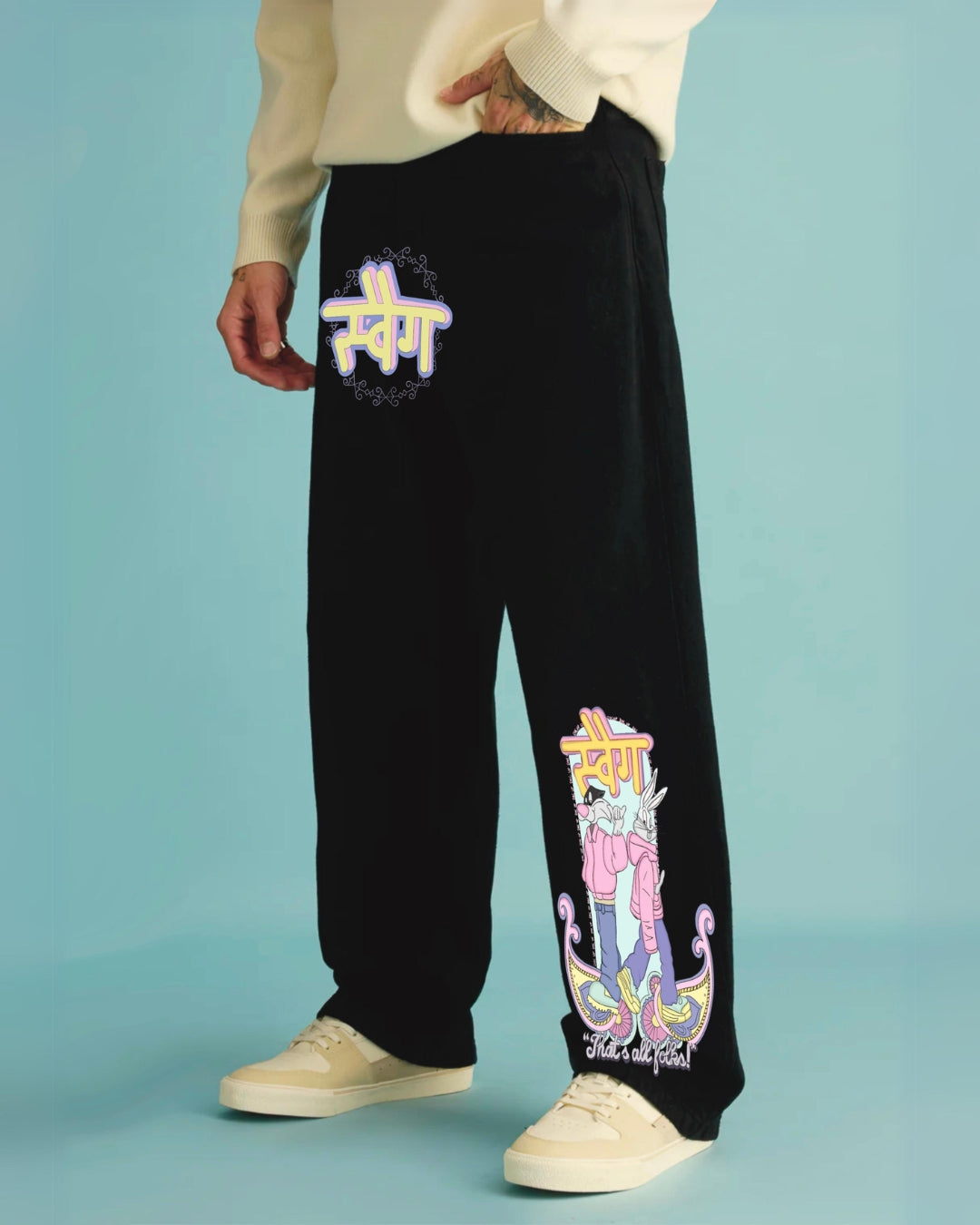 Mens Black Cotton Pant - Swag(*)