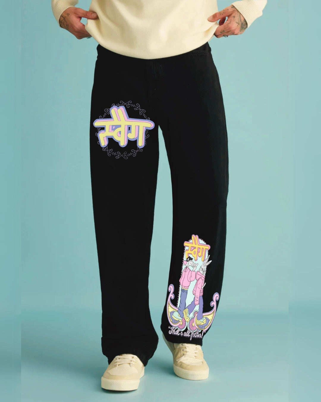 Mens Black Cotton Pant - Swag(*)