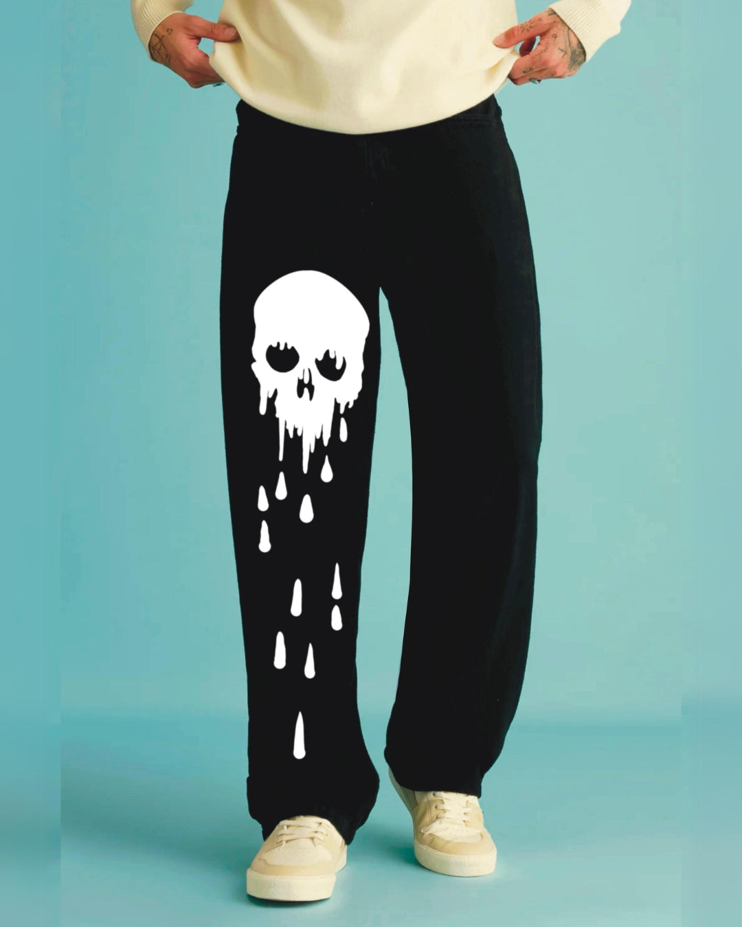 Men's Black Cotton Pant - Gothic Graphic(*)