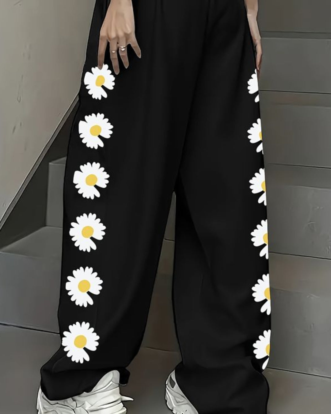 MEN'S DESIGNER BLACK COTTON PANT - FLOWER(*)