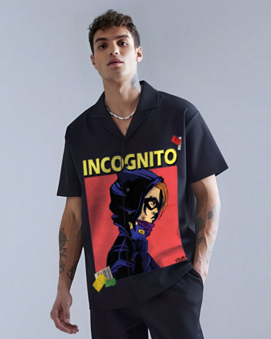 Incognito Half Sleeve Black Oversized Knitted Shirt