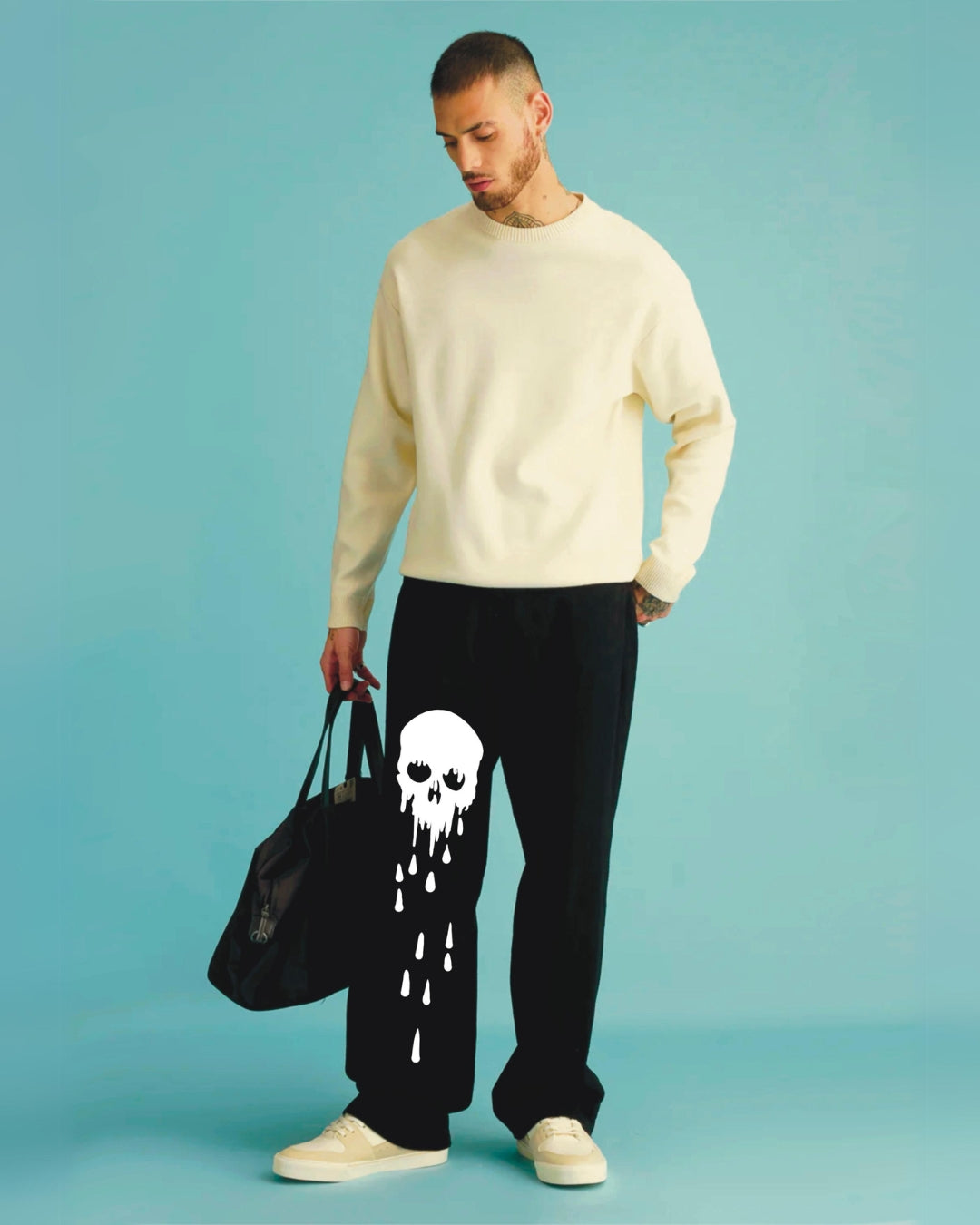 Men's Black Cotton Pant - Gothic Graphic(*)