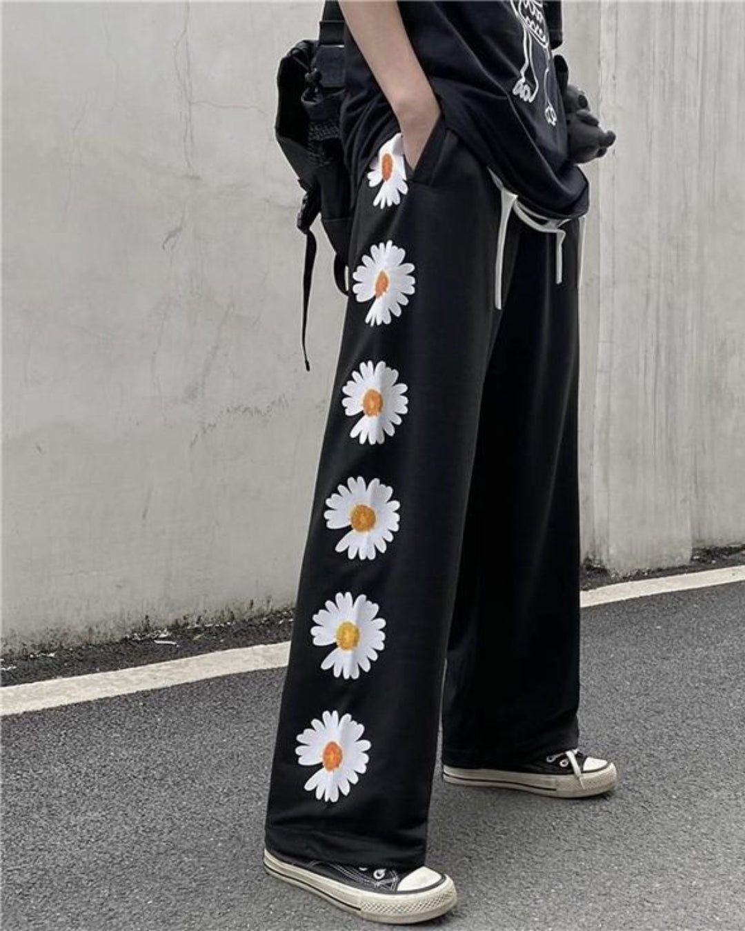 MEN'S DESIGNER BLACK COTTON PANT - FLOWER(*)