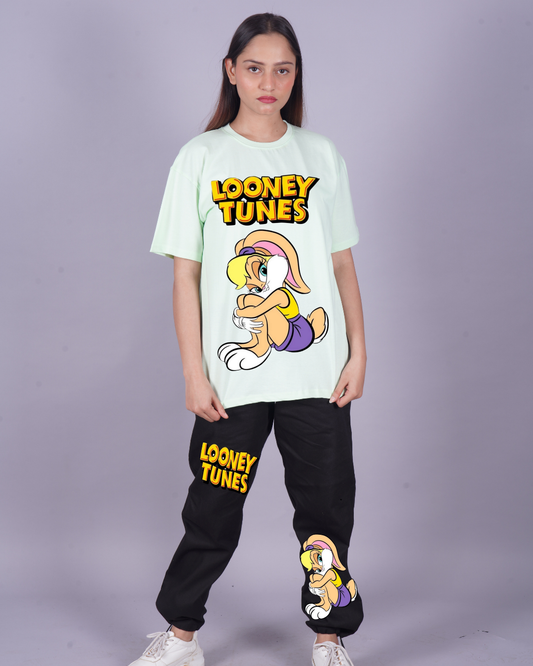 Women Looney Tunes Oversized Co-Ord Set - Mint Green and Black