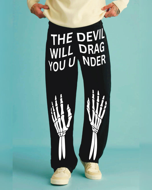 UNISEX BLACK COTTON PANT - DEVIL HAND(*)