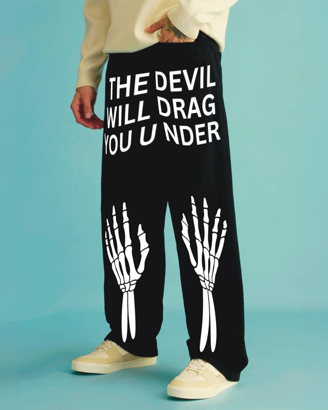 UNISEX BLACK COTTON PANT - DEVIL HAND(*)