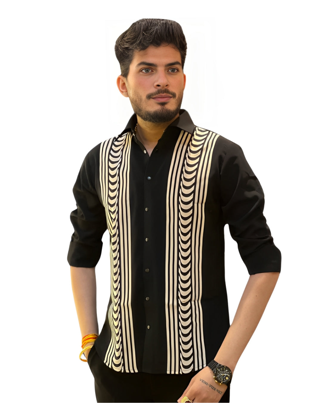 Wave Stripes Full Sleeve Black Oversized Knitted Shirt