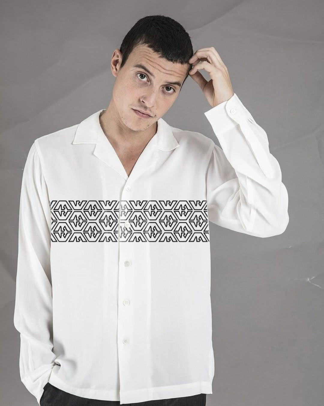 Armani Full Sleeve White Oversized Knitted Shirt
