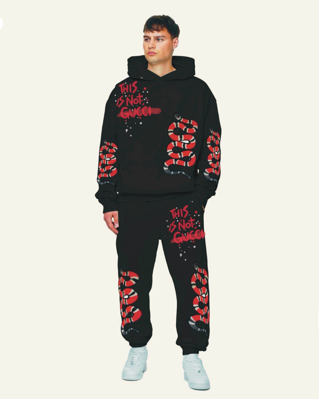 MEN'S SNAKE EDITION HOODIE OVERSIZED CO-ORD SET - BLACK AND BLACK