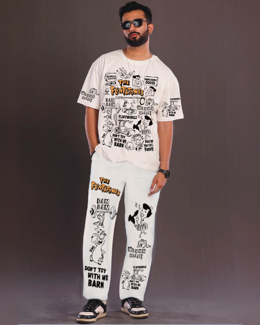 Men's The Flintstones Oversized Co-Ord Set - White and White(*)