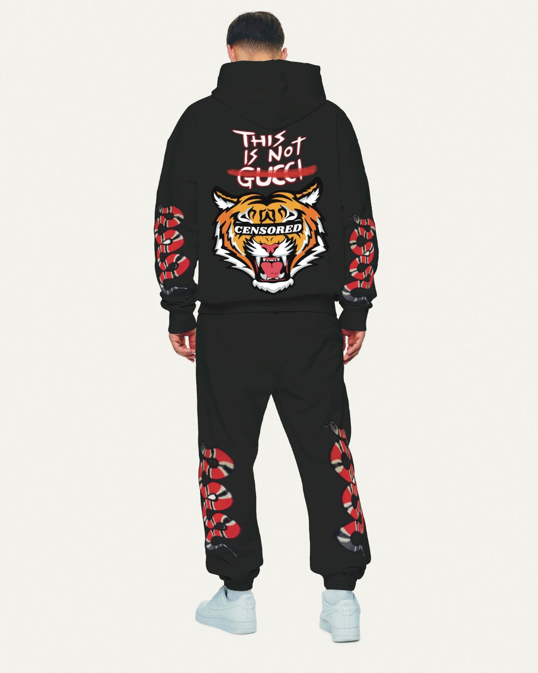 MEN'S SNAKE EDITION HOODIE OVERSIZED CO-ORD SET - BLACK AND BLACK