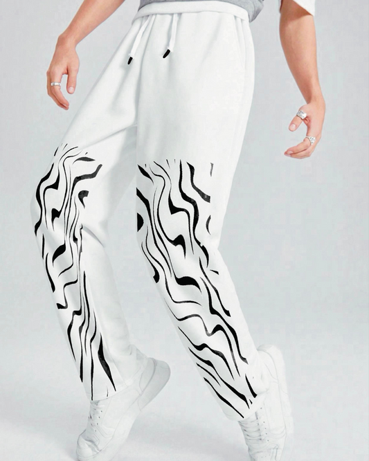 Men's White Cotton Pant - Zebra Stripe(*)
