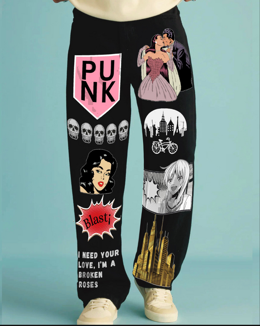Men's Black Cotton Pant - Punk Blast(*)