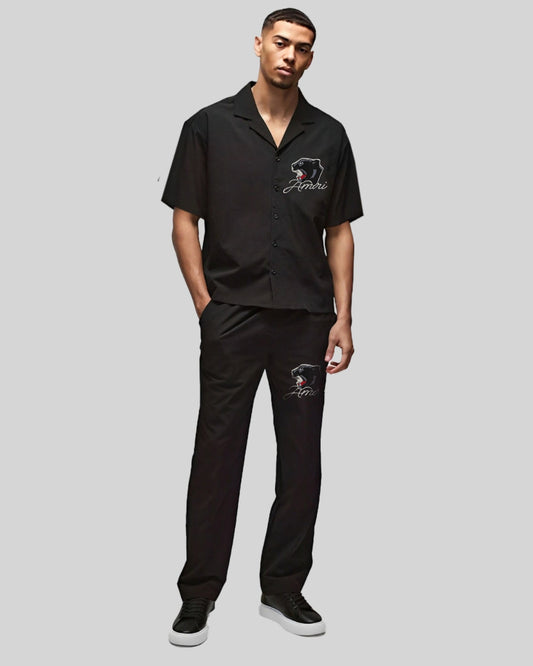 Amiri Roar Half Sleeve Oversized Knitted Shirt Cord Set - Black and Black(*)