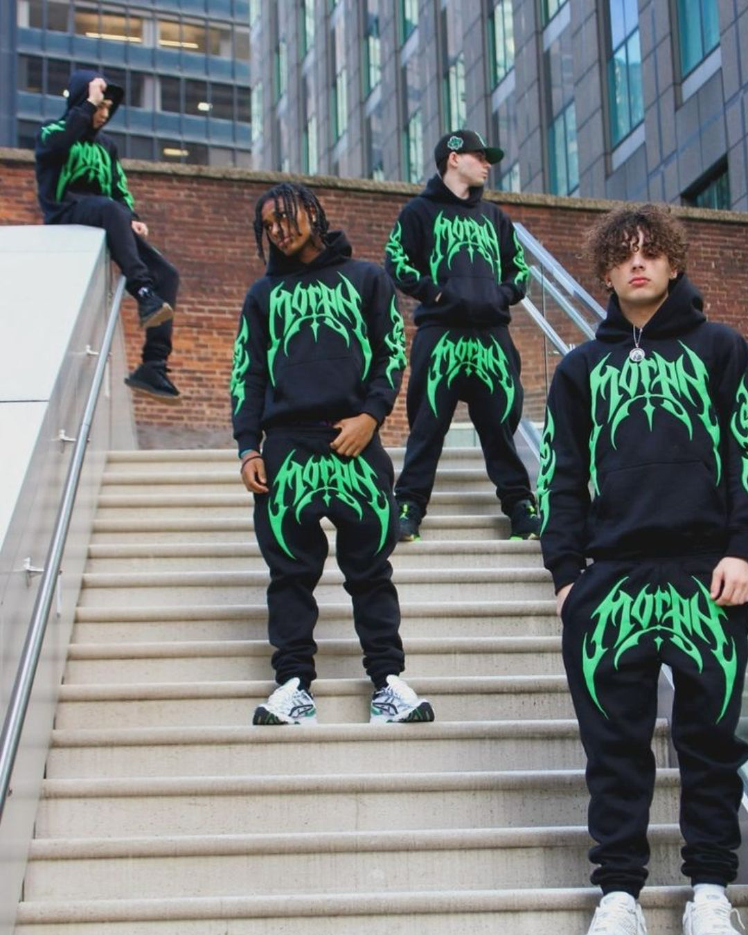 MEN'S GREEN CODE HOODIE OVERSIZED CO-ORD SET - BLACK AND BLACK