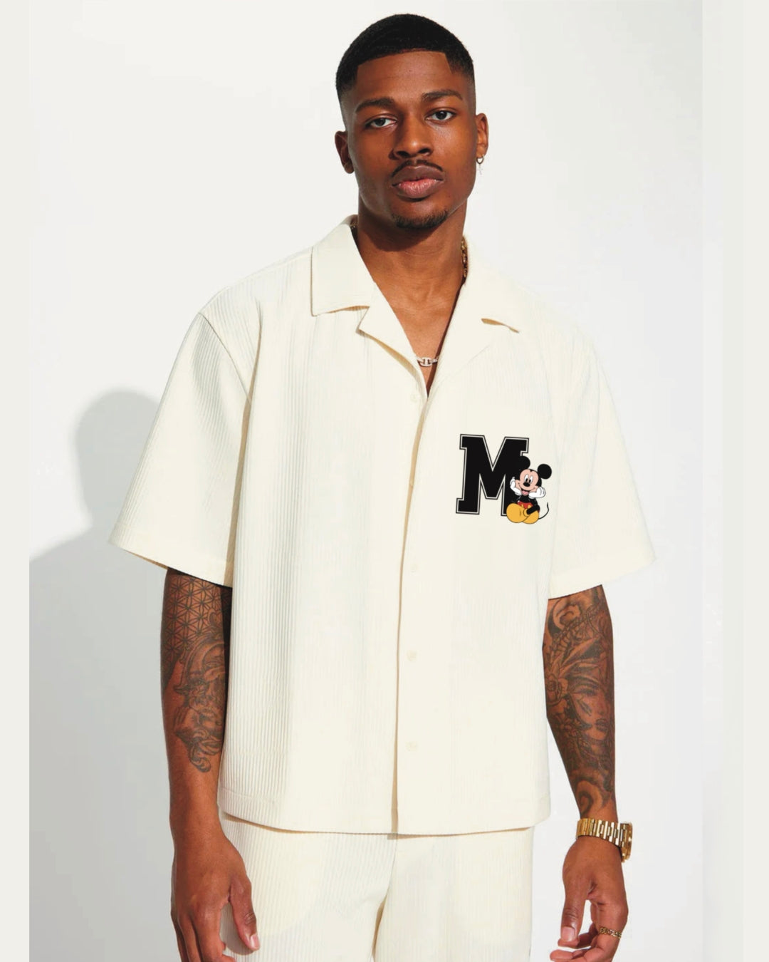 Mickey Boy Half Sleeve White Oversized Knitted Shirt