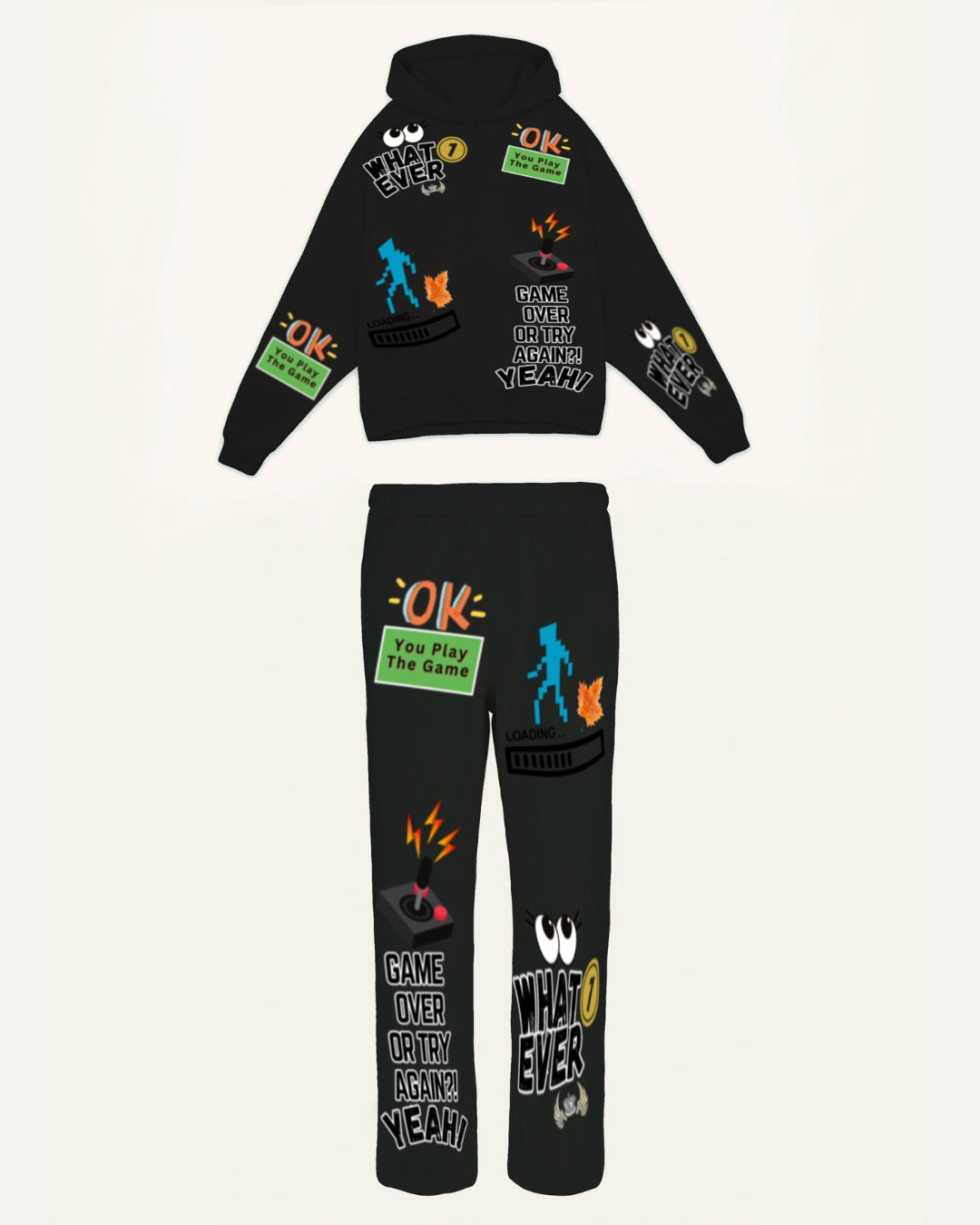 MEN'S GAME OVER OVERSIZED HOODIE CO-ORD SET - BLACK AND BLACK