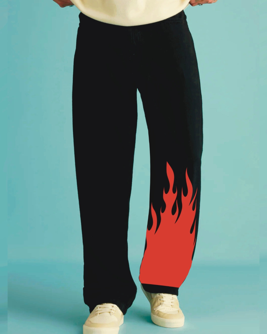 Men's Black Cotton Pant - Red Fire(*)