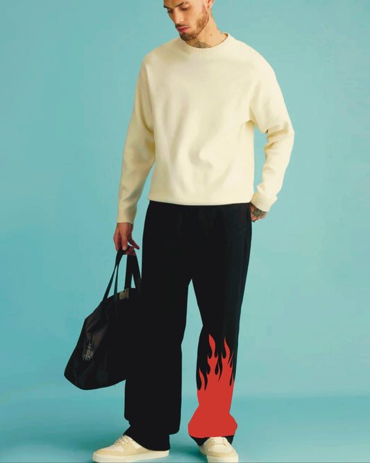 Men's Black Cotton Pant - Red Fire(*)