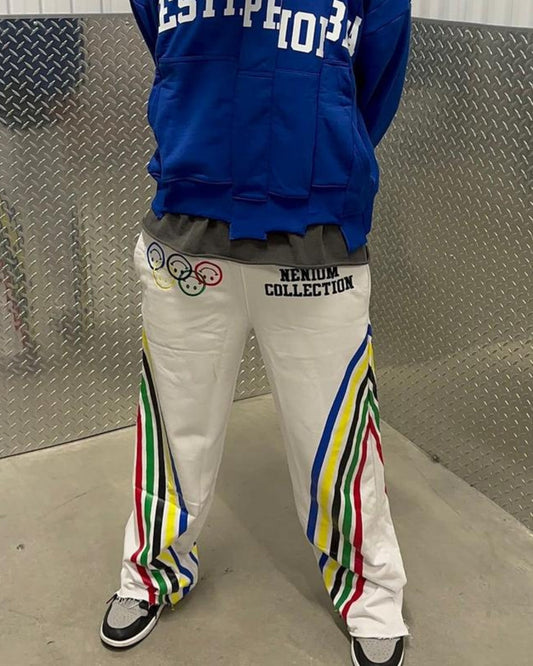 Men's White Ultrasoft Cotton Pant - Smiley Strips(*)