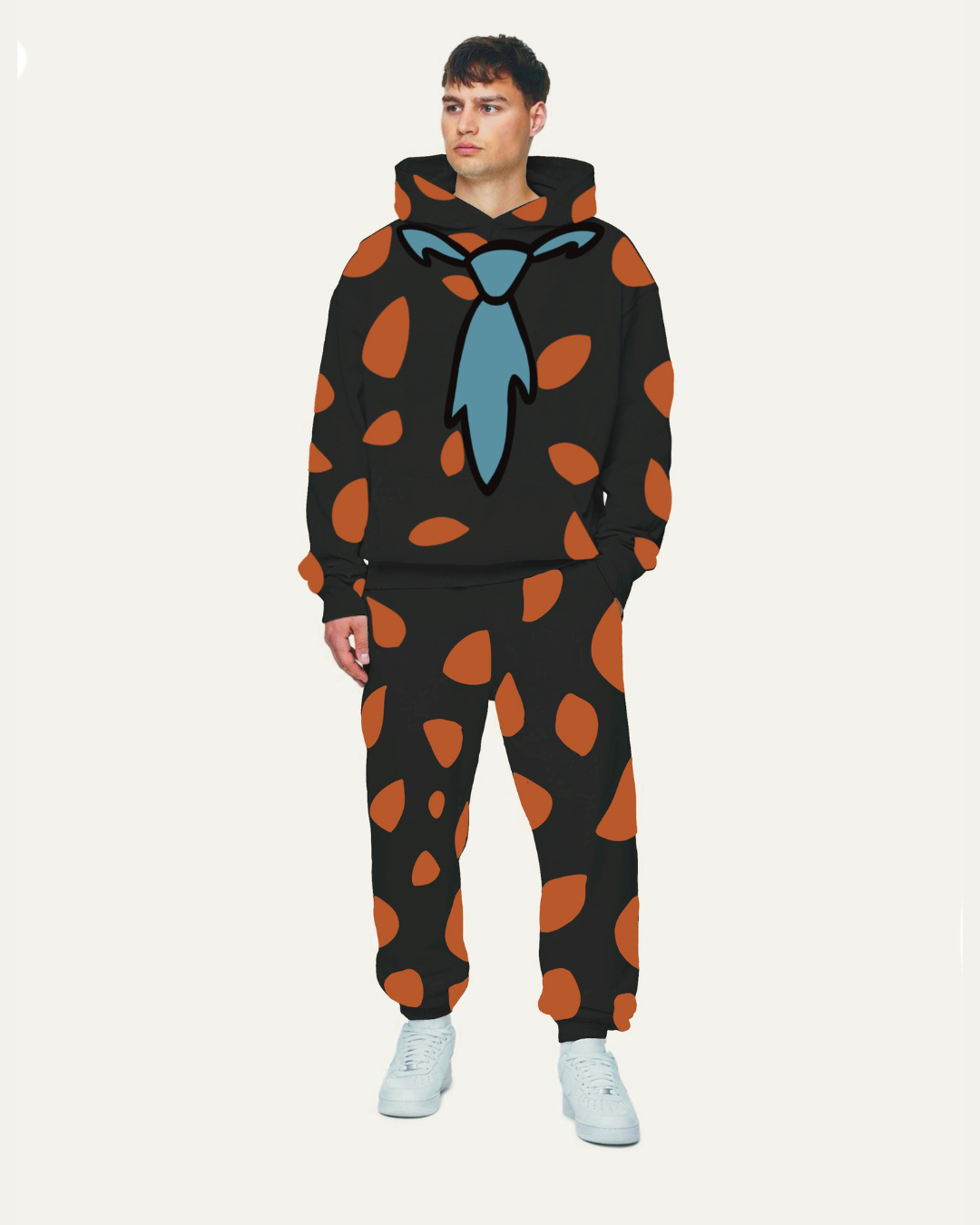 MEN'S CLASSIC SPOT HOODIE OVERSIZED CO-ORD SET - BLACK AND BLACK