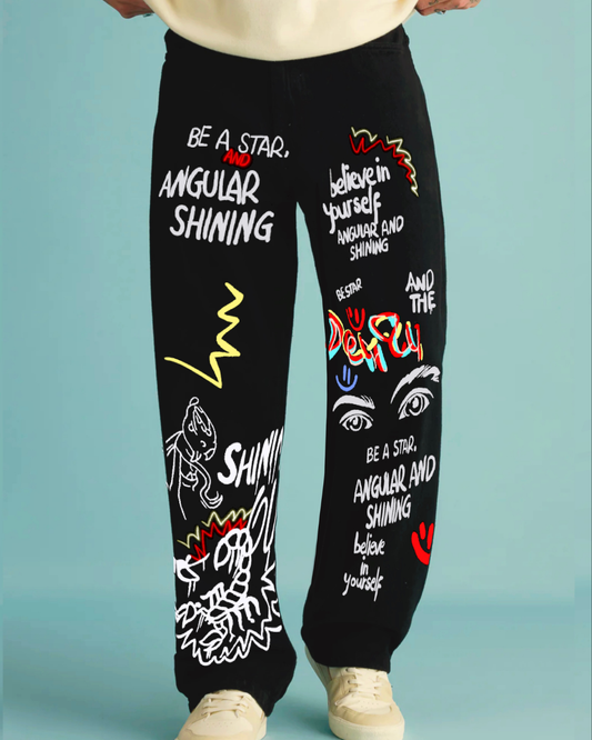 Men's Black Cotton Pants - Shining Star(*)