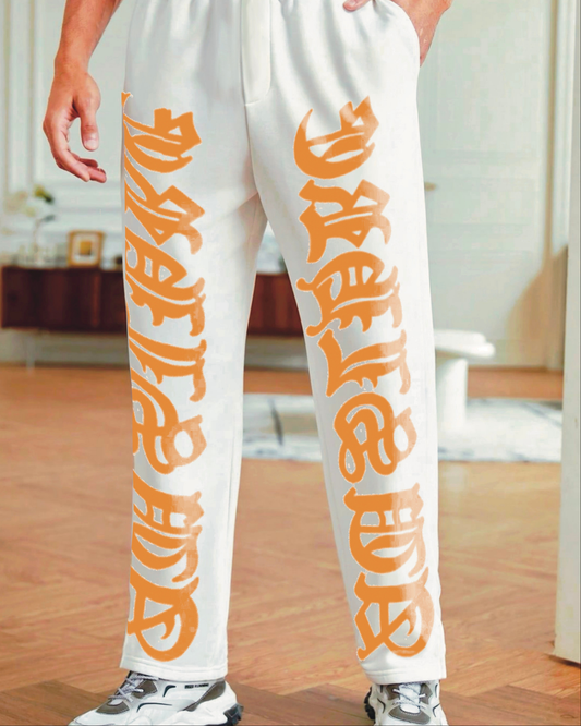 Men's Letterman Accent White Cotton Pants(*)