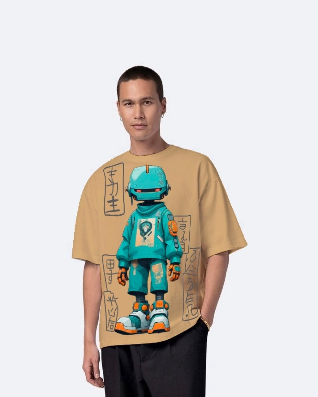 Robot Beige Urban Oversized T-Shirt for Men