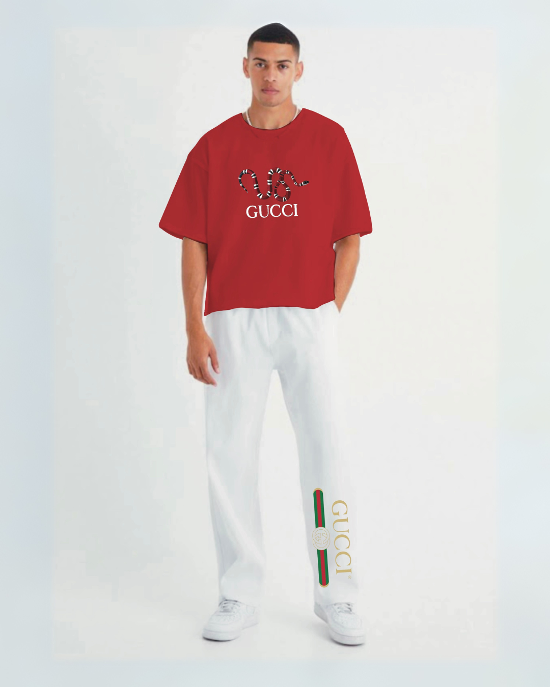 MEN GUCCI SNAKE OVERSIZED CORD SET - RED AND WHITE(*)