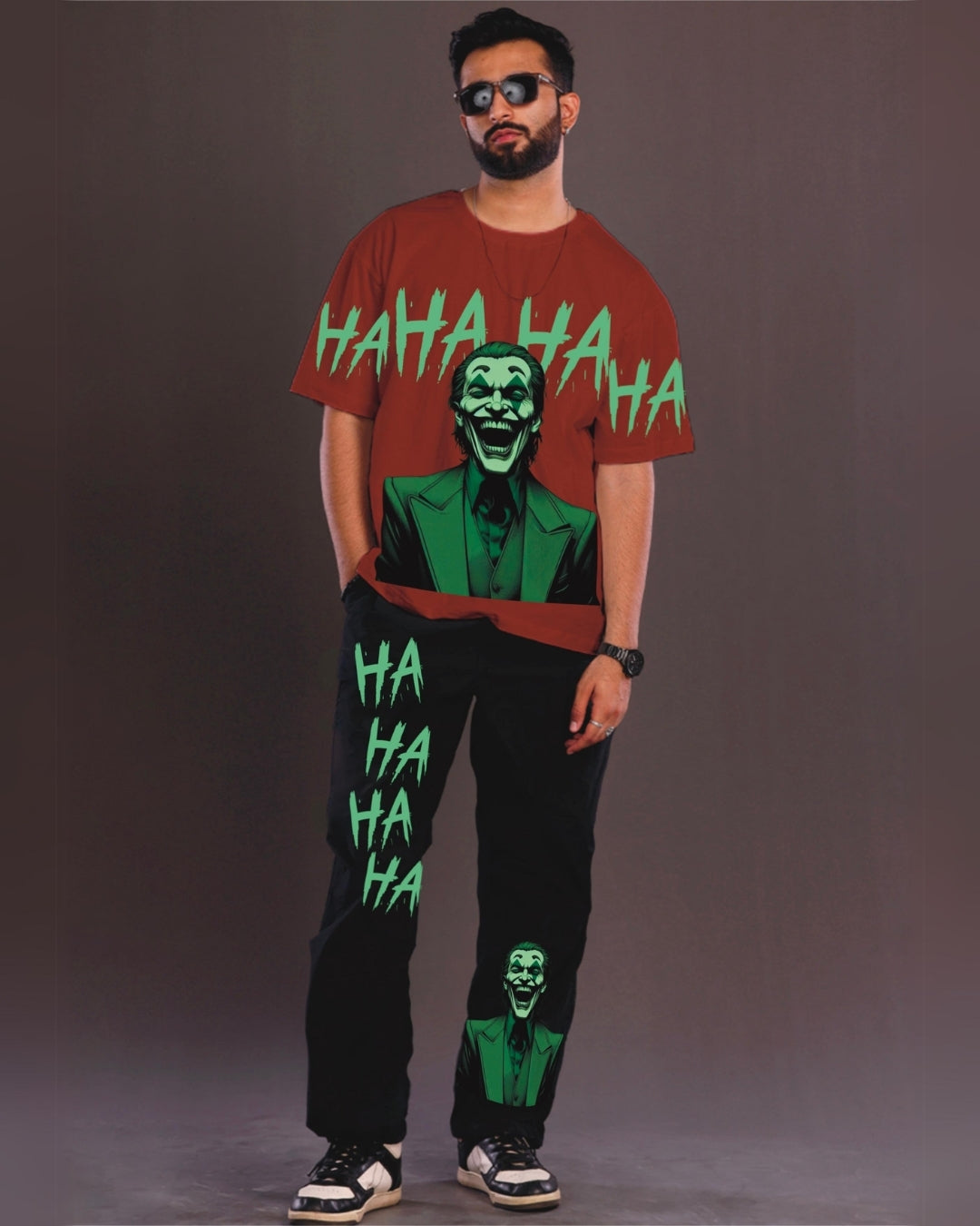 Happy Joker Men's Oversized Red and Black Coord Set
