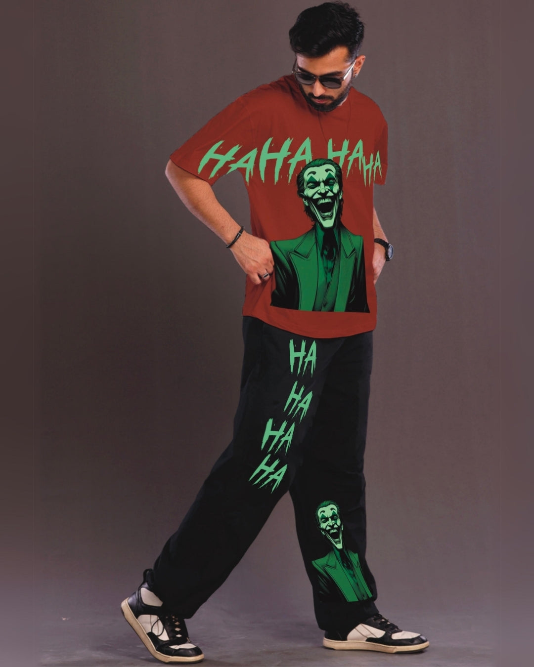 Happy Joker Men's Oversized Red and Black Coord Set