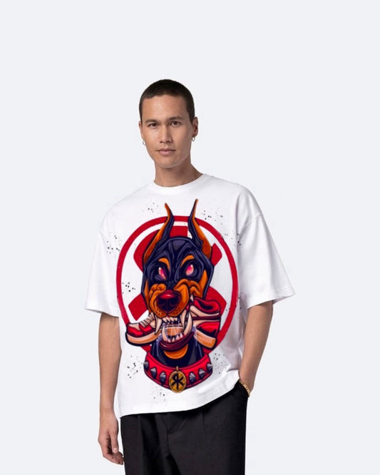 Doberman White Urban Oversized T-Shirt for Men