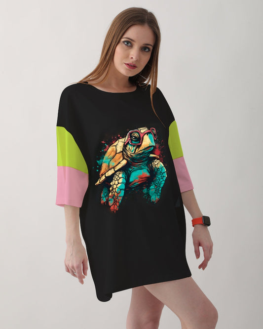 Turtle - Triple Colour Sleeves black Oversized Fit Tee(*)