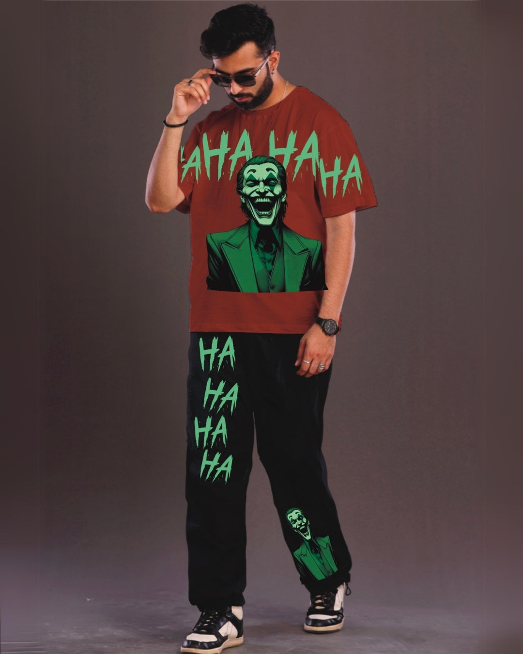 Happy Joker Men's Oversized Red and Black Coord Set