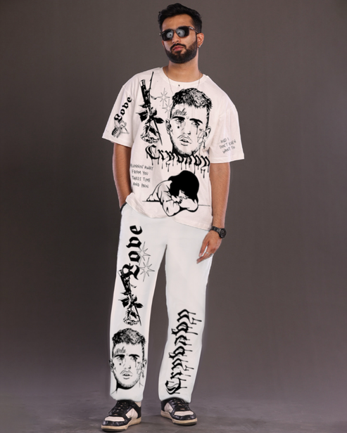 MEN'S CRYBABY OVERSIZED CO-ORD SET - WHITE AND WHITE(*)