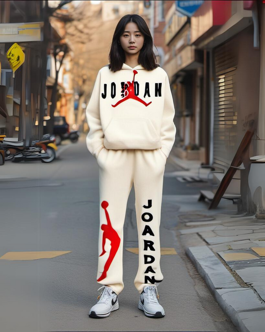 Women Basketball Hoodie Oversized Co-ord Set - White and White