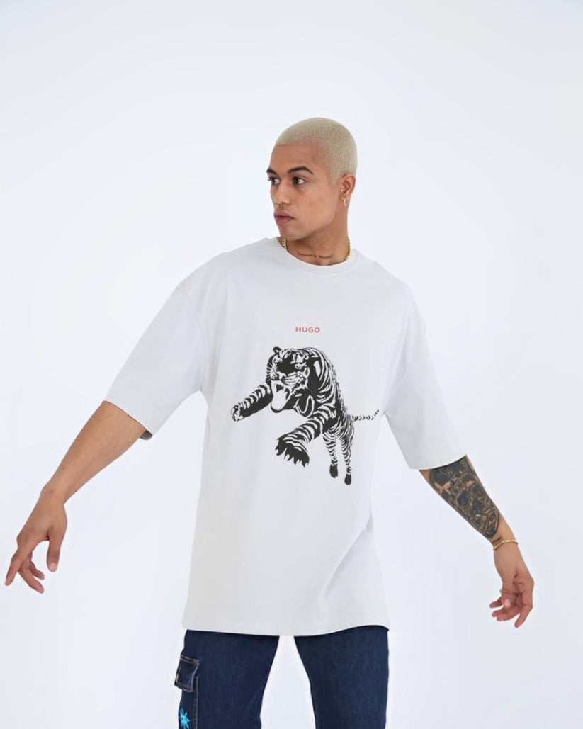 HUGO TIGER COTTON T-SHIRT - WHITE(*)