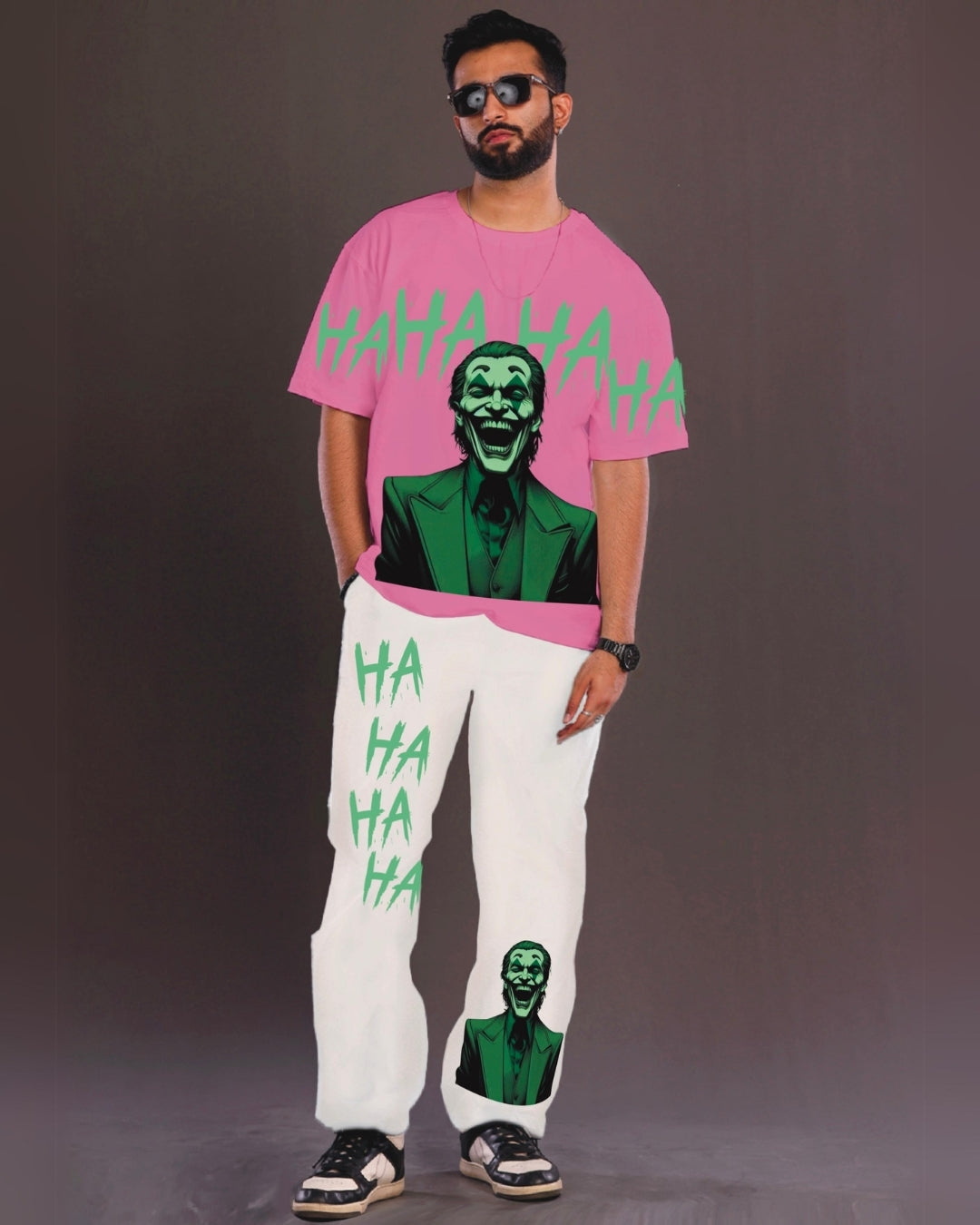 Happy Joker Men's Oversized Pink and White Coord Set