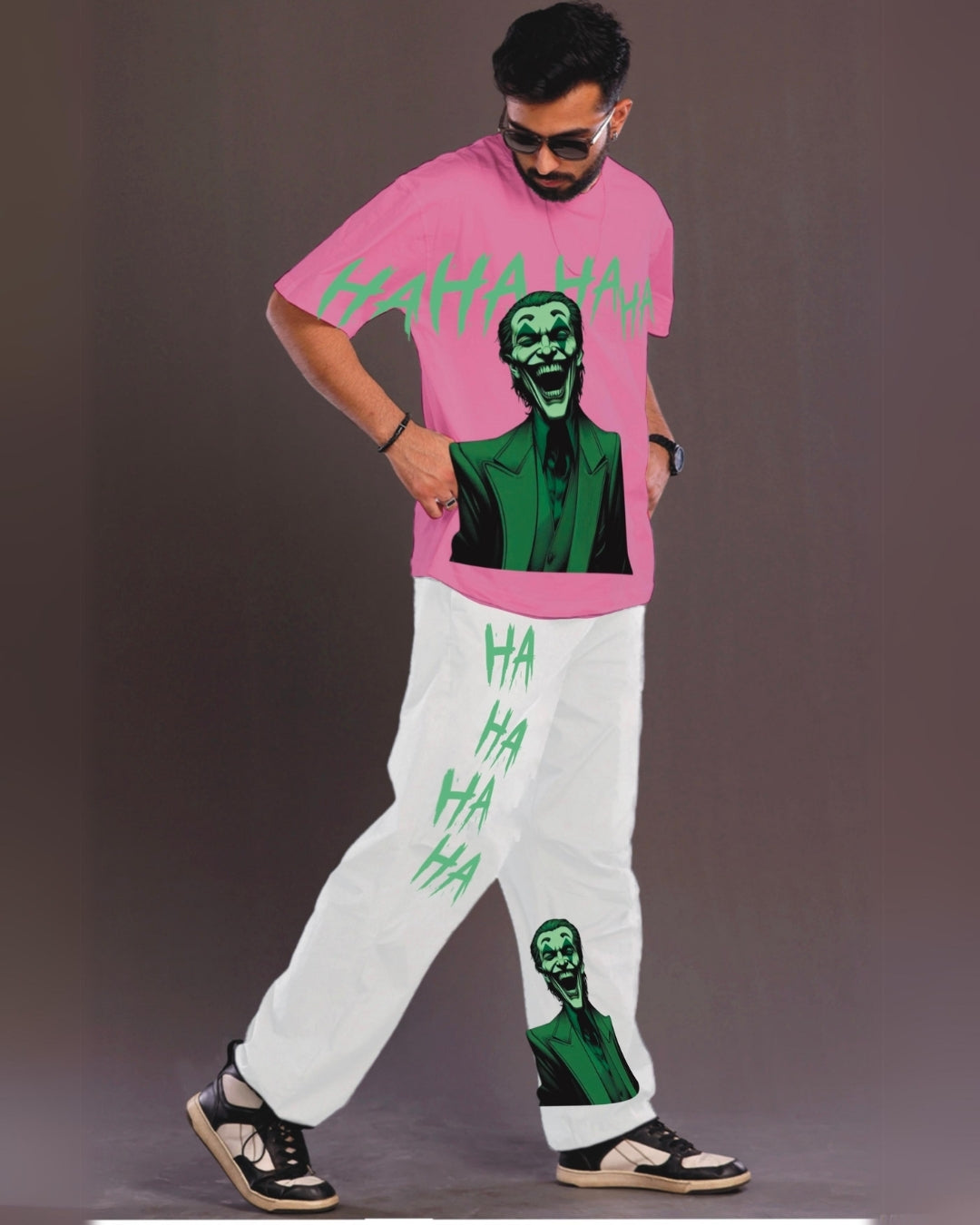 Happy Joker Men's Oversized Pink and White Coord Set