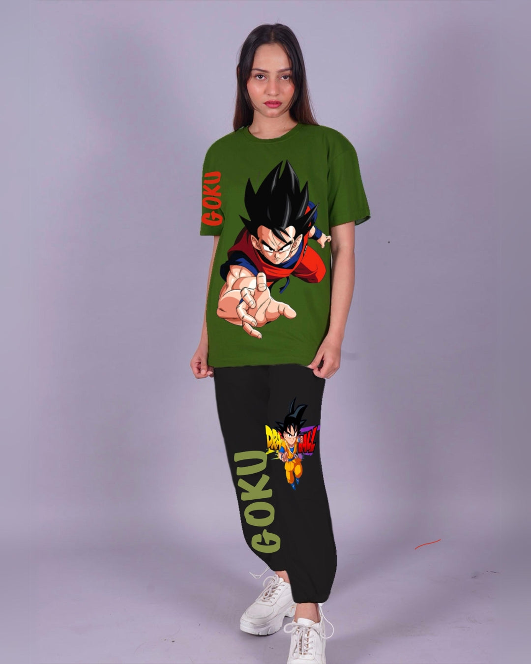 Women Goku Oversized Co-Ord Set - Olive and Black